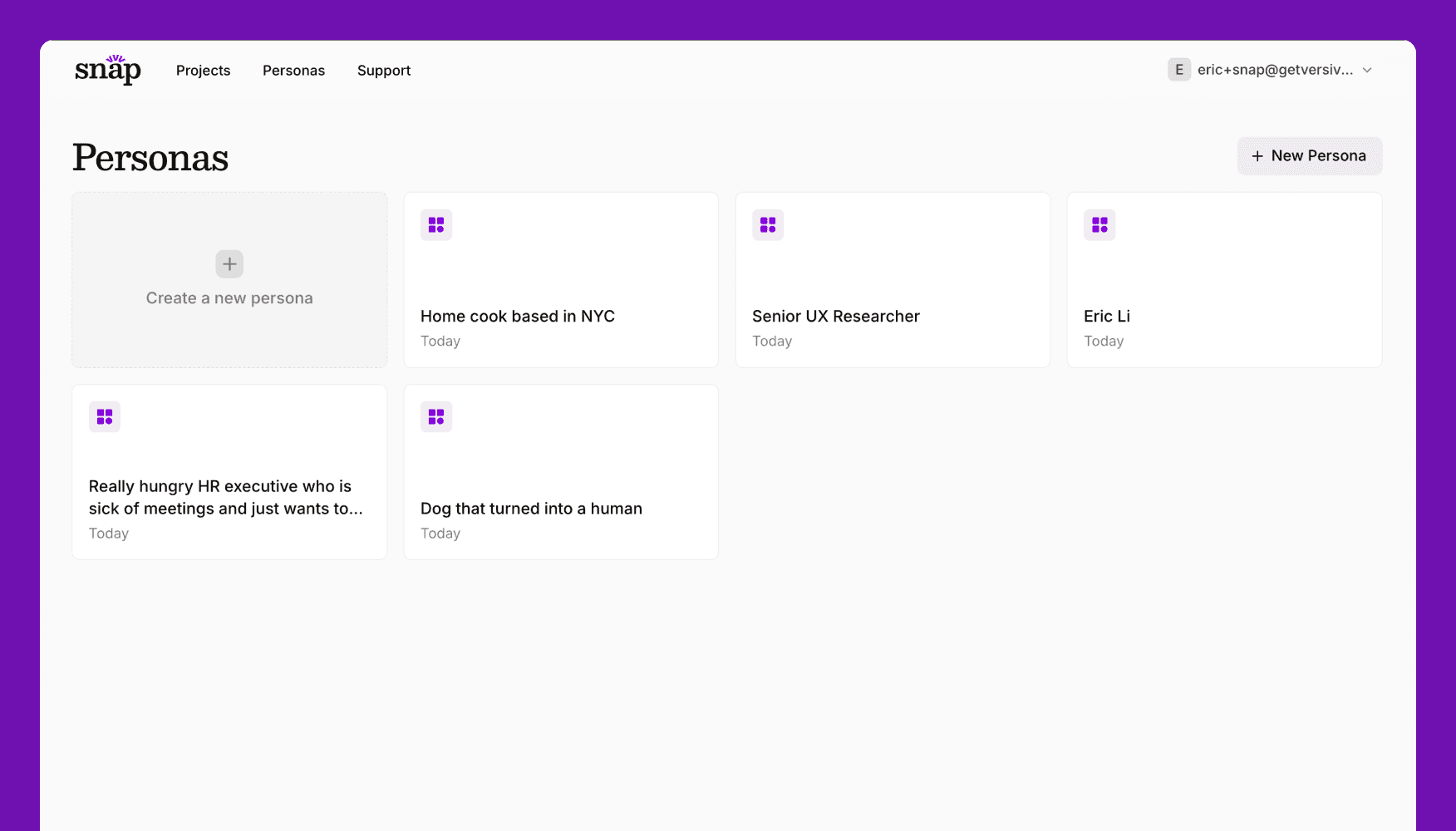 New personas feature interface