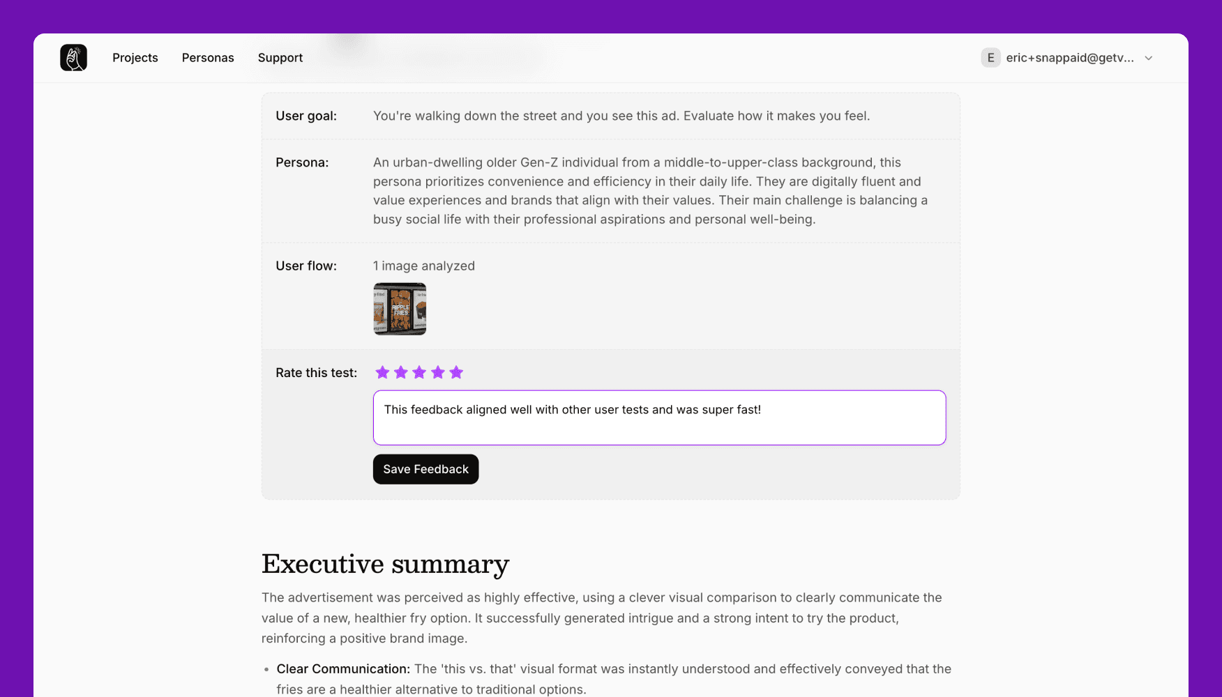 Test rating and feedback interface