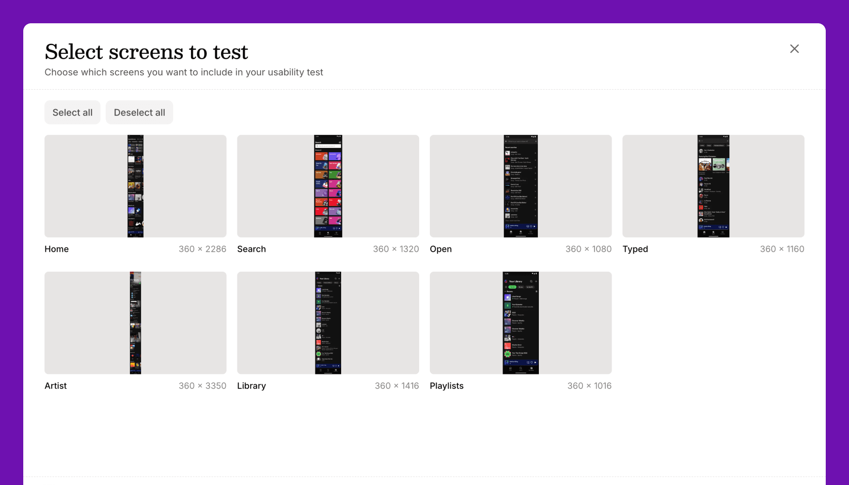New screen selector interface