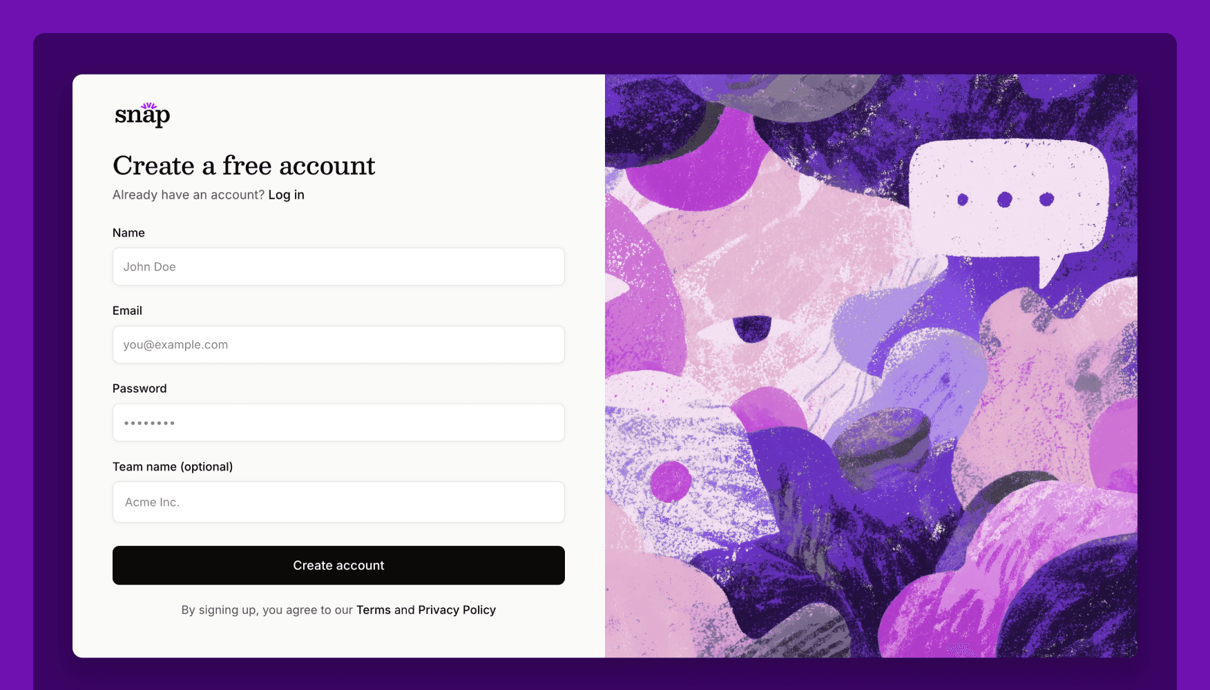 New sign up interface