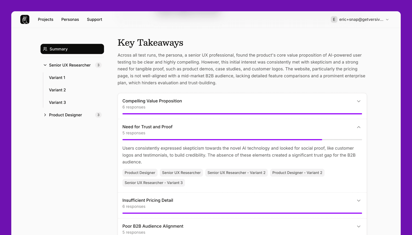 Multi-user test summary interface